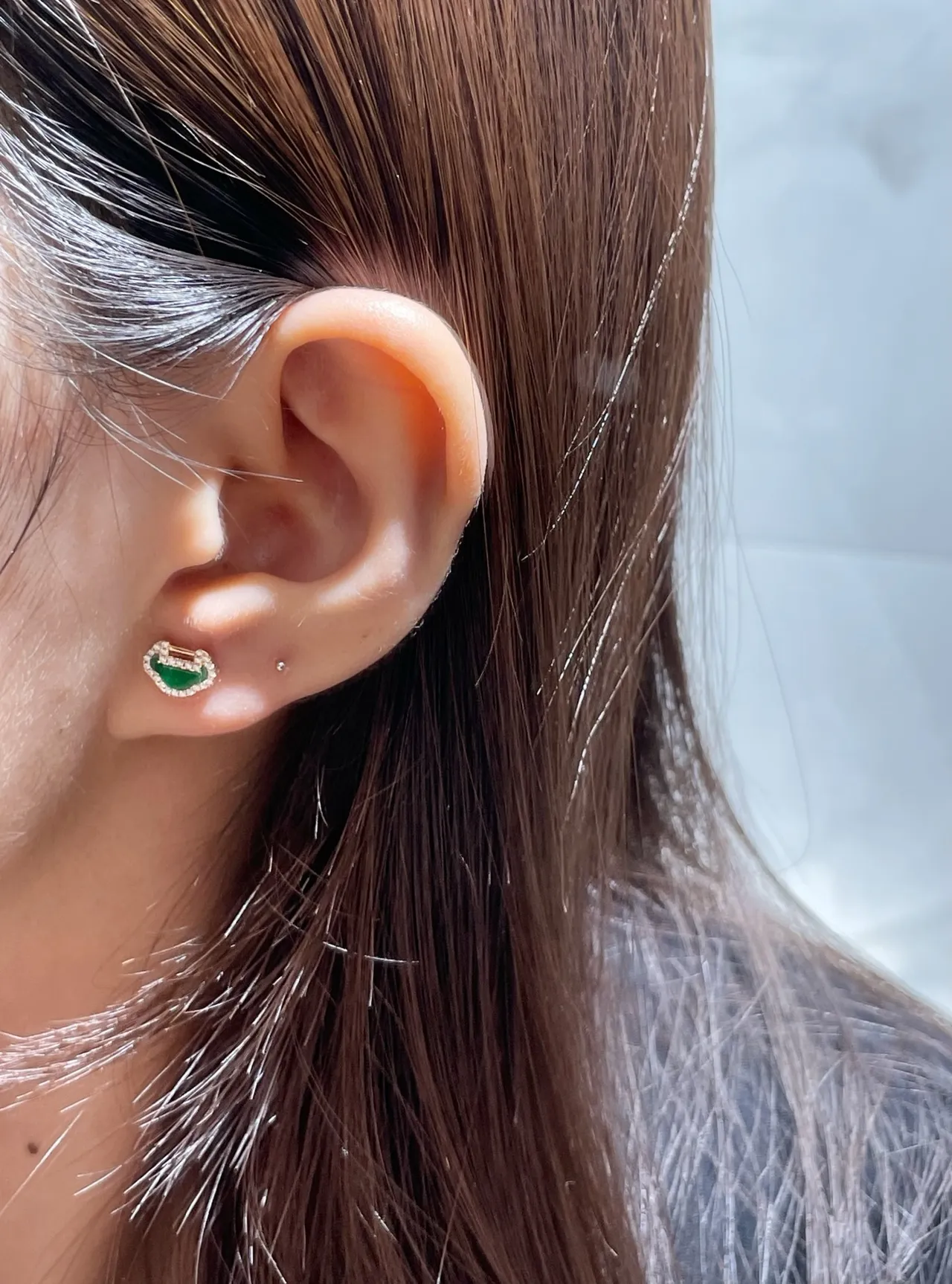 Green Enamel and Pavé Stone Motif Earrings 9