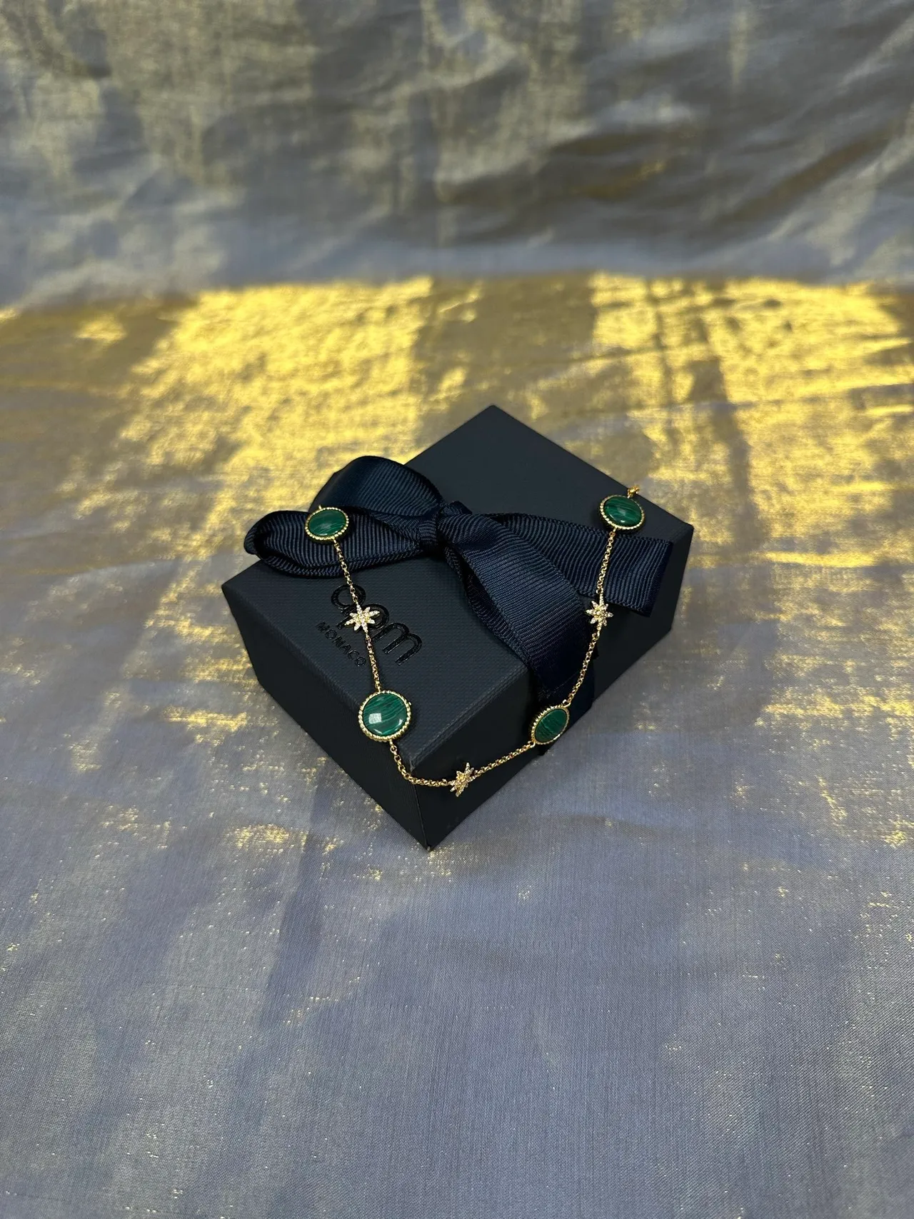 Green Gold Chain Cabochon Stones Necklace 7