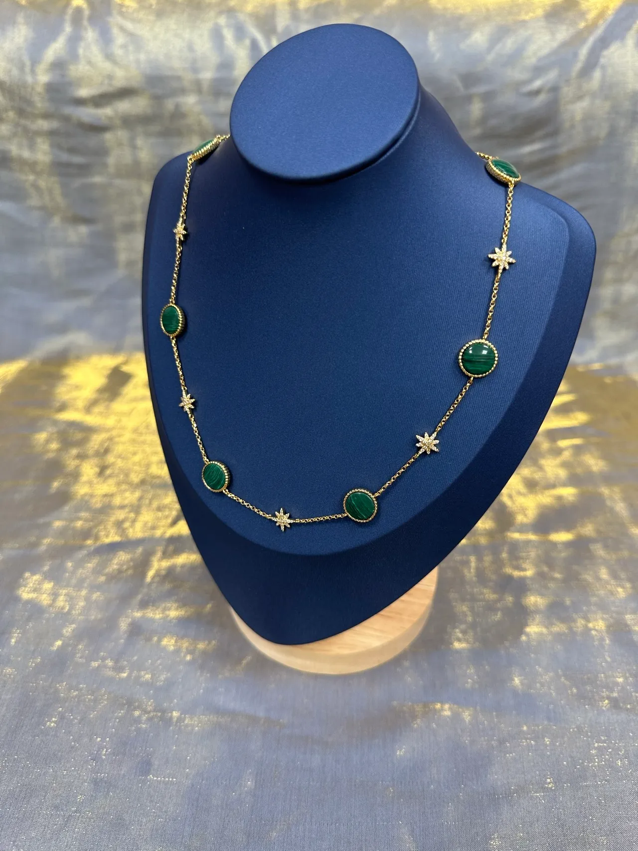 Green Gold Chain Cabochon Stones Necklace 8