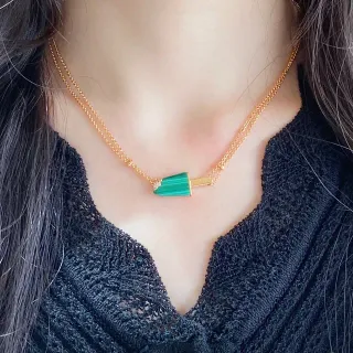 Collier pendentif chaîne double style malachite or vert