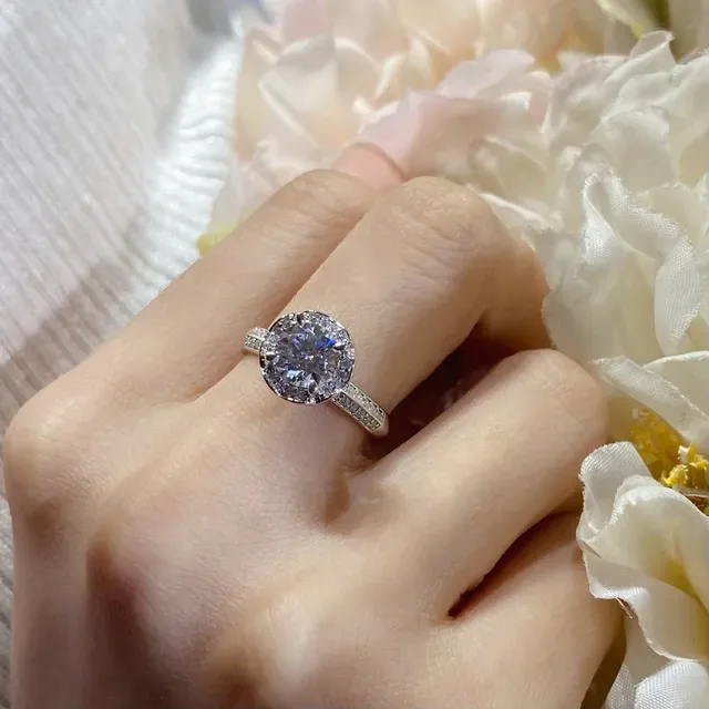 Halo Setting Round Brilliant Center Stone Silver-Toned Ring 9