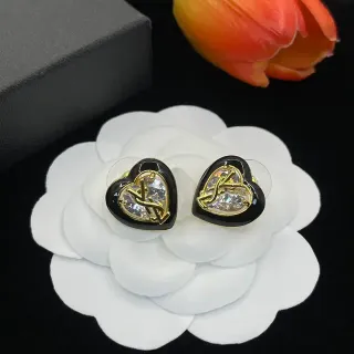 Heart-Shaped Enamel and Crystal Stud Earrings