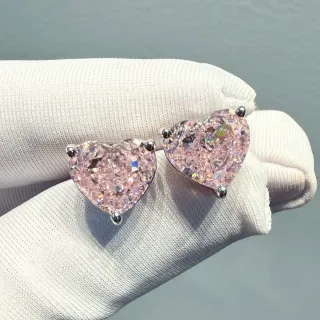 Heart-Shaped Faceted Pink Crystal Stud Earrings