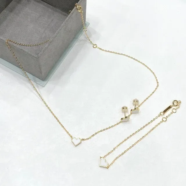 HEFANG Gold Red Pixel-Art Heart Pendants Chain Necklace 6