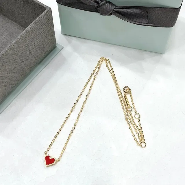 HEFANG Gold Red Pixel-Art Heart Pendants Chain Necklace 9