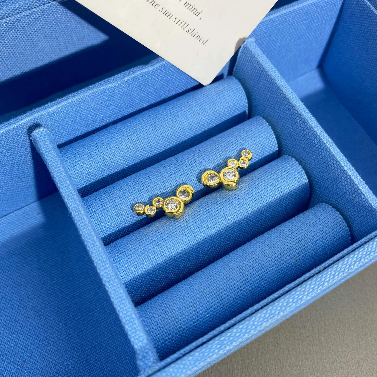 HEFANG Gold-Tone Clustered Round Stone Stud Earrings 6