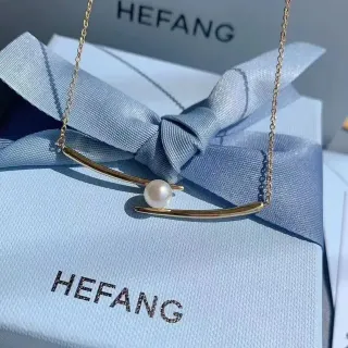 HEFANG قلادة ذهبية بيضاء بار بيرل مائية فردية