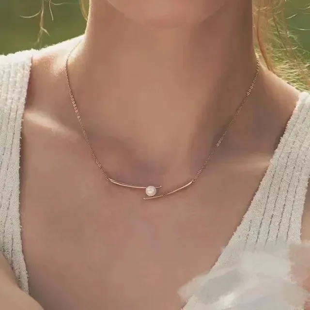 HEFANG Gold White Bar Pendant Single Freshwater Pearl Necklace 6