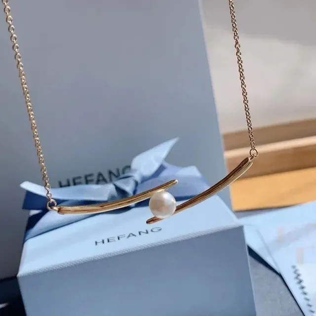 HEFANG Gold White Bar Pendant Single Freshwater Pearl Necklace 8