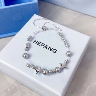 HEFANG Pulsera Perlas y Encanto Estrella Tono Plata