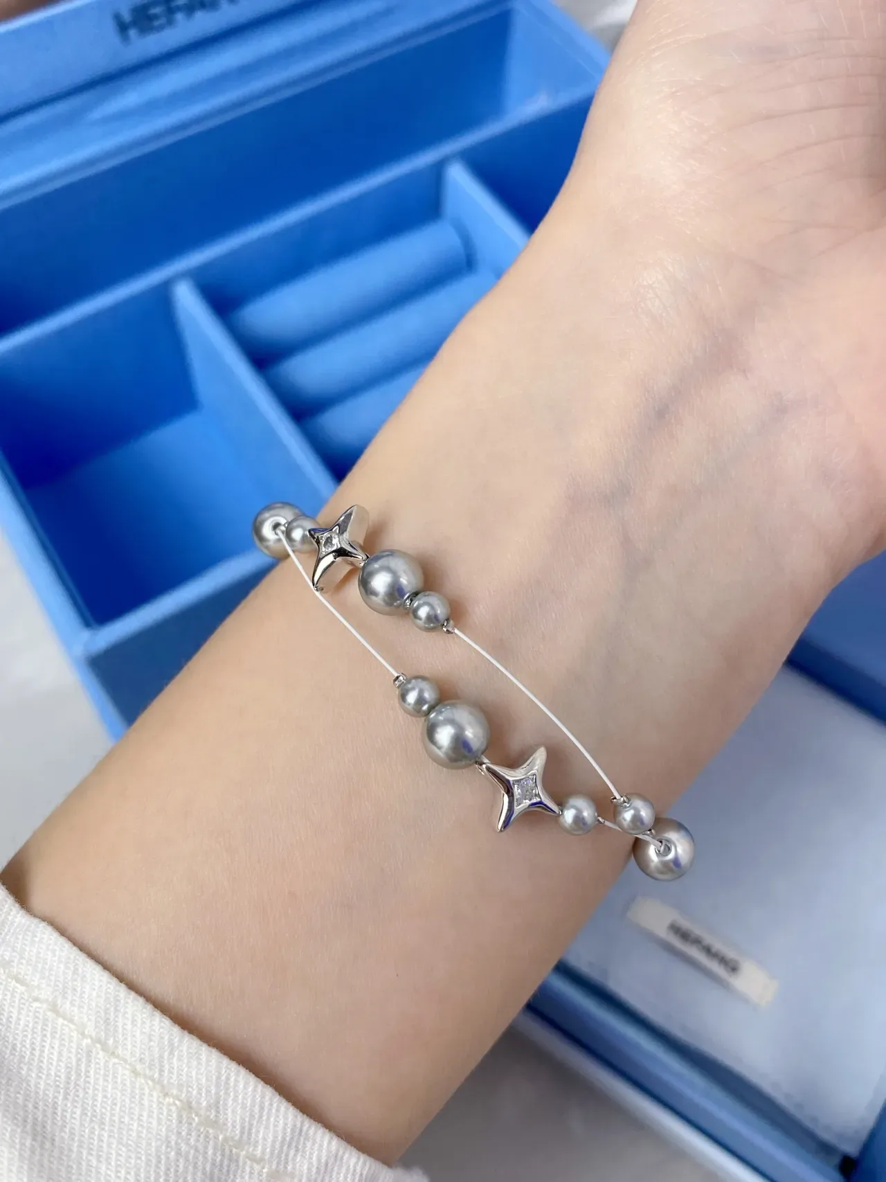 HEFANG Pearl and Star Charm Silver-Tone Bracelet 5