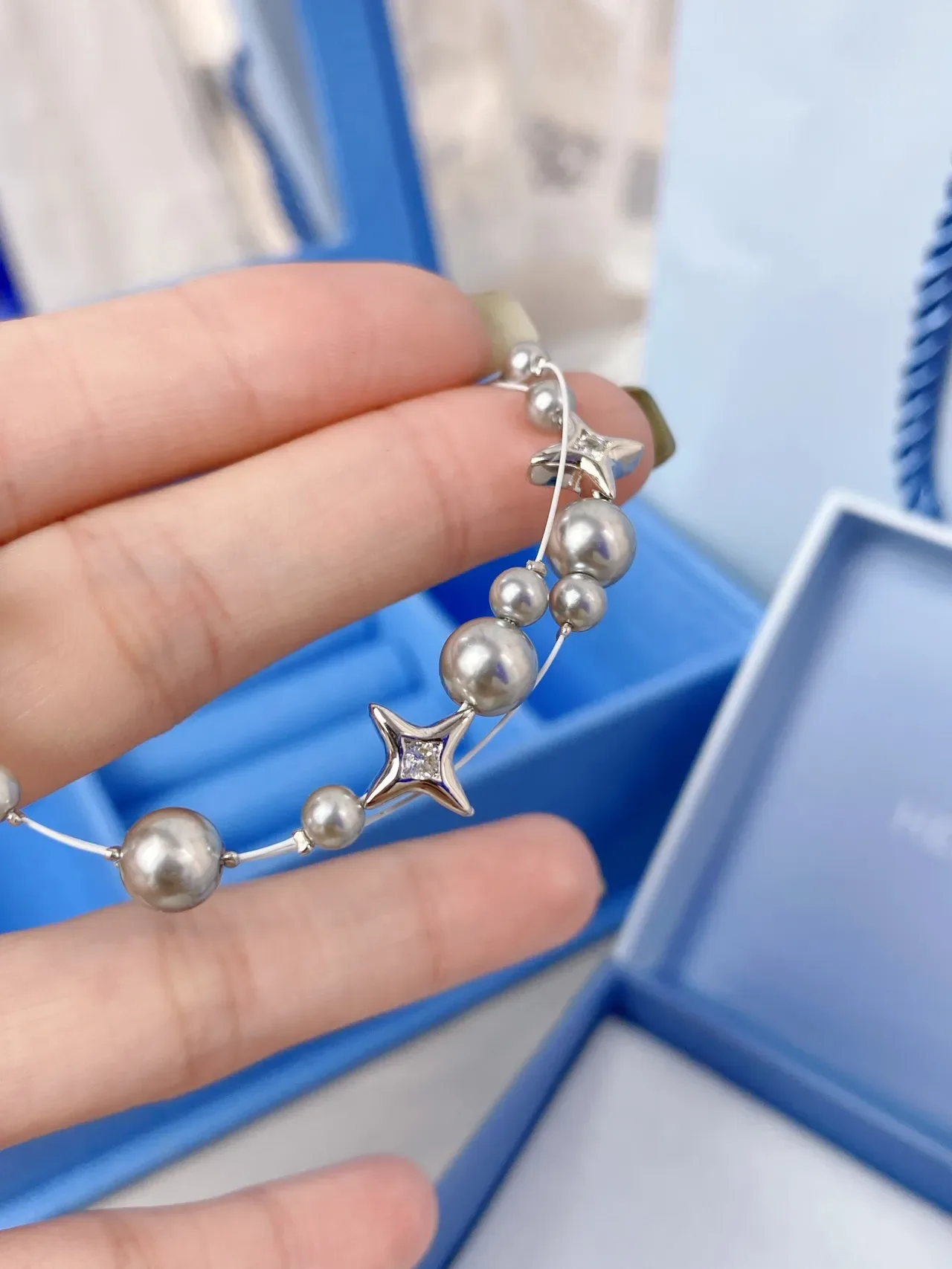 HEFANG Pearl and Star Charm Silver-Tone Bracelet 8