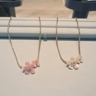 HEFANG Collar de Cadena con Colgante Floral Rosa Beige Pavé-Set