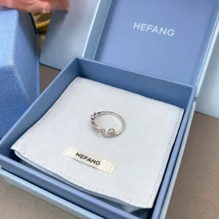 HEFANG Silver White Open Band Pavé Crystal Embellishment Ring