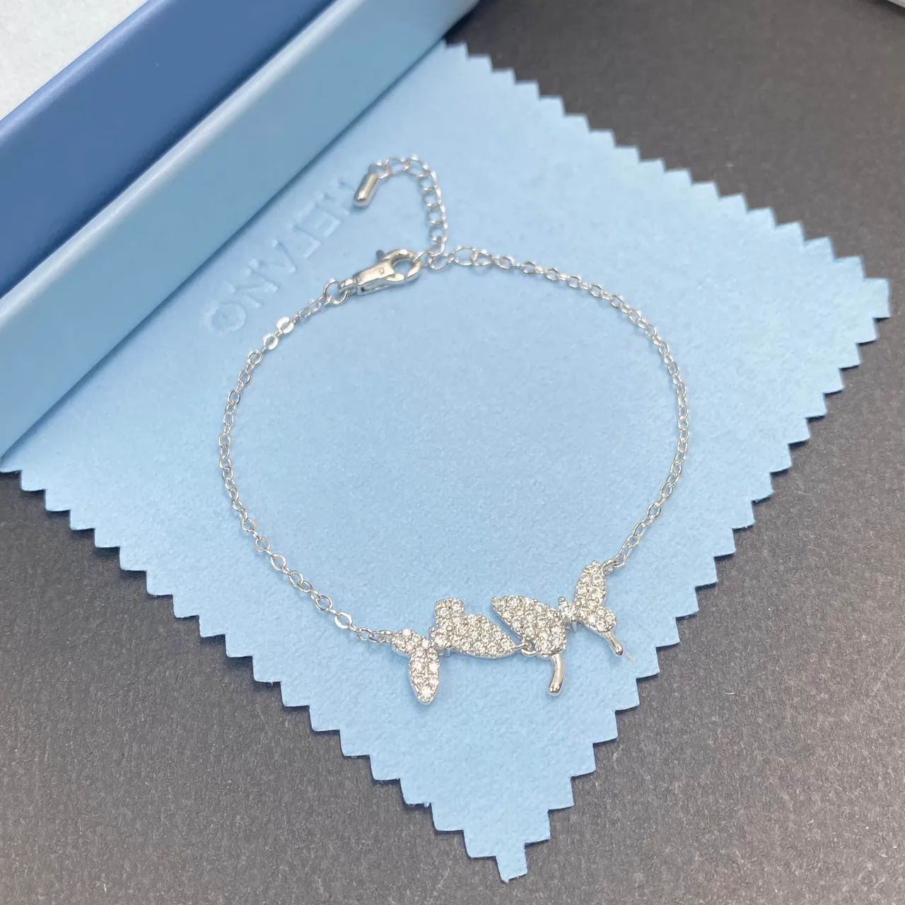 HEFANG Triple Butterfly Pavé Crystal Silver Necklace 6