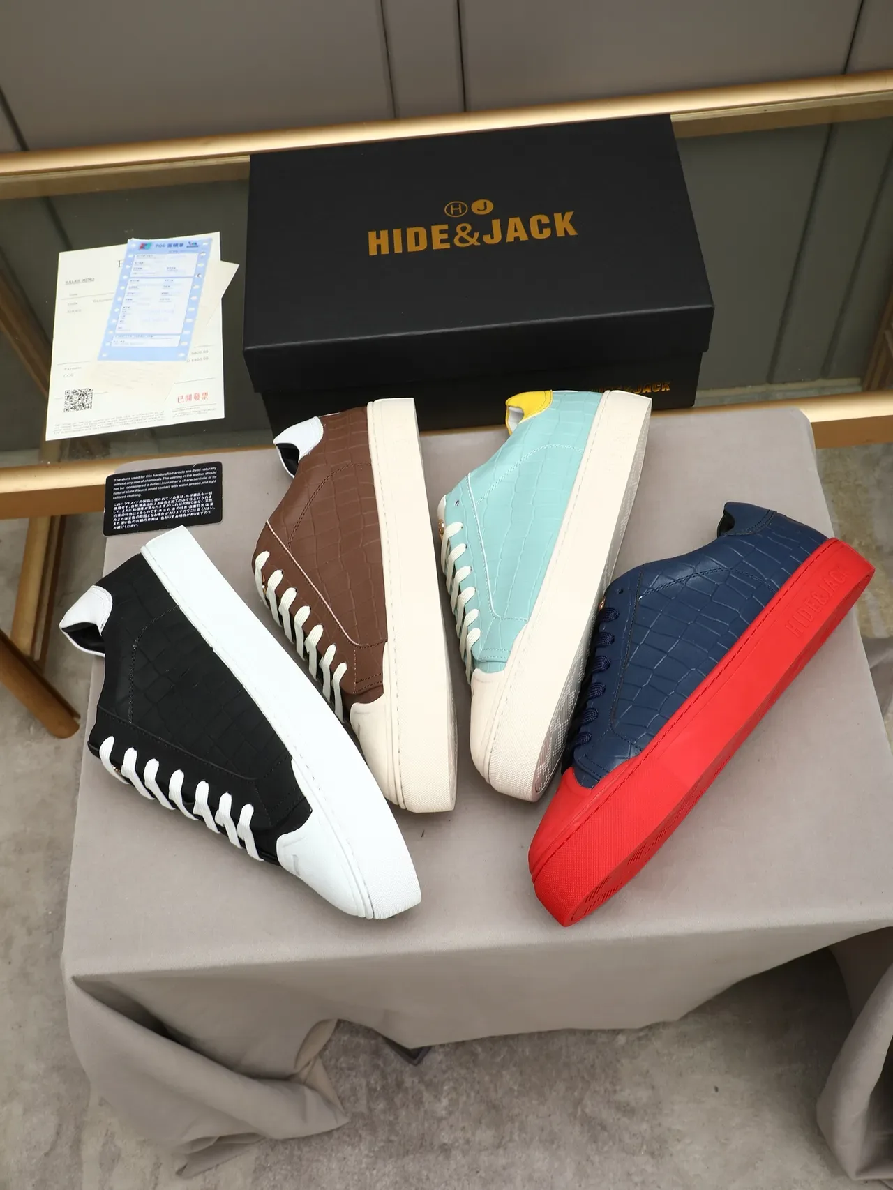 HIDE&JACK Aqua and Yellow Croc-Embossed Lifestyle Sneakers 2