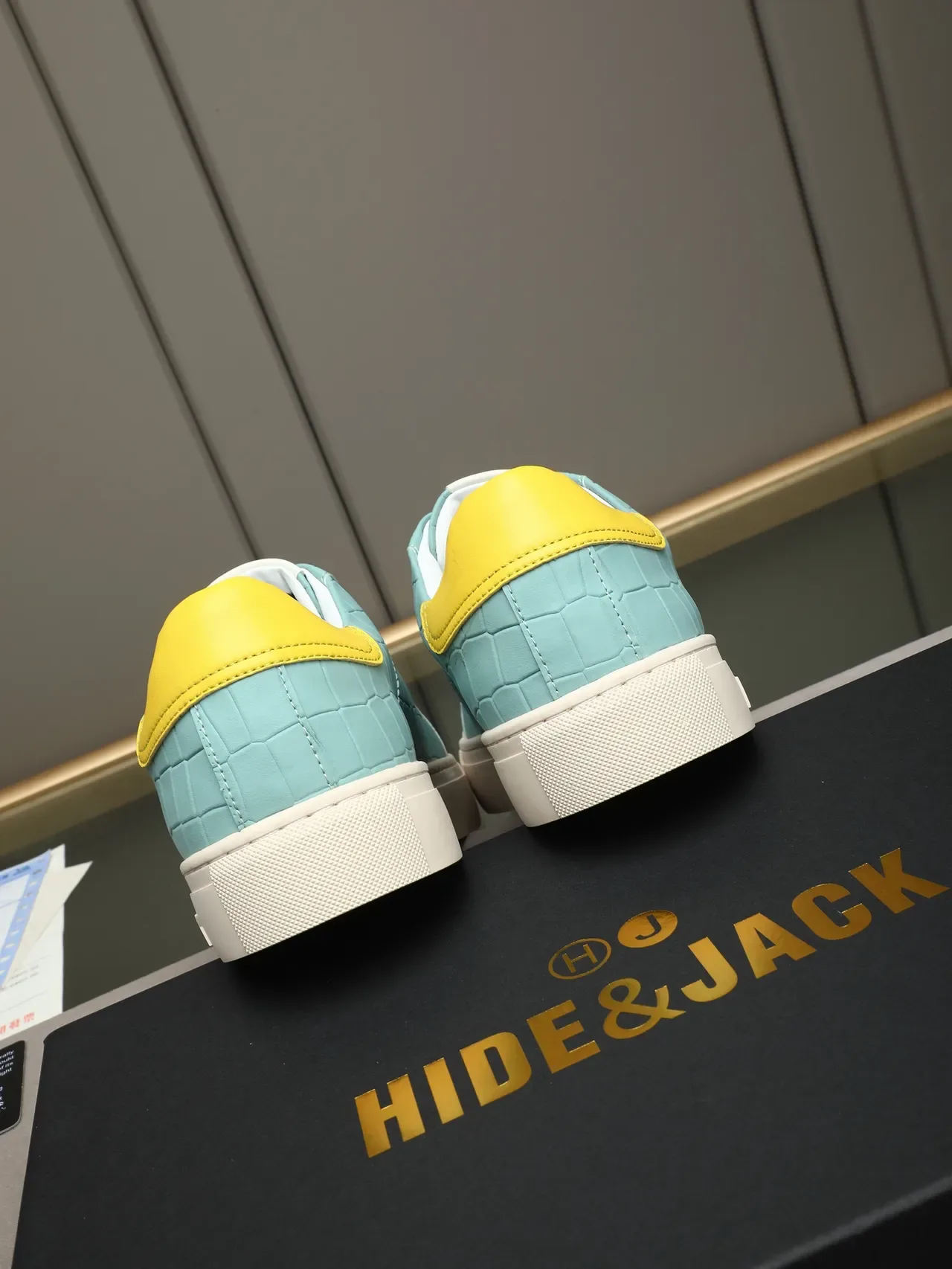 HIDE&JACK Aqua and Yellow Croc-Embossed Lifestyle Sneakers 4