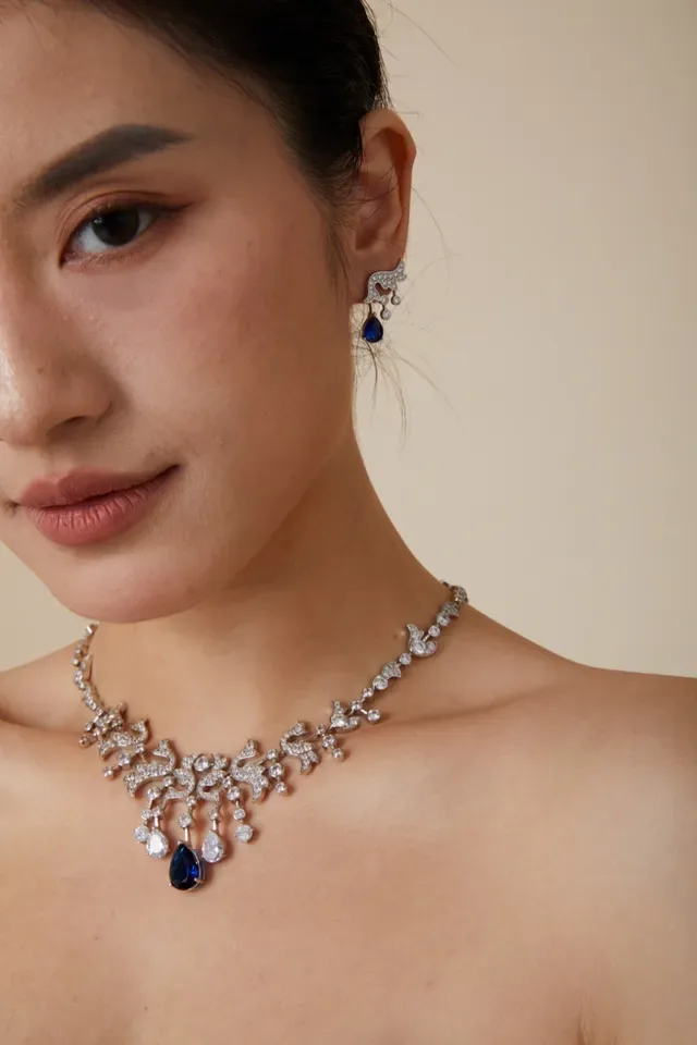 High-Jewelry Pavé-Set Floral-Dove Motif Drop Pendant Necklace 3