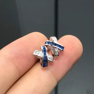 Interlocking Baguette Blue and Pavé Clear Stone Silver-Toned Rings