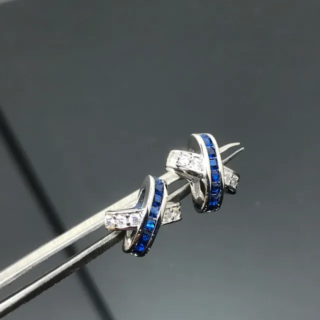 Interlocking Baguette Blue and Pavé Clear Stone Silver-Toned Rings 2