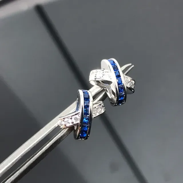 Interlocking Baguette Blue and Pavé Clear Stone Silver-Toned Rings 3