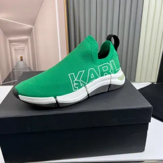 Karl Lagerfeld Verde Branco Malha Slip-On Bold Logo Print Tênis Lifestyle
