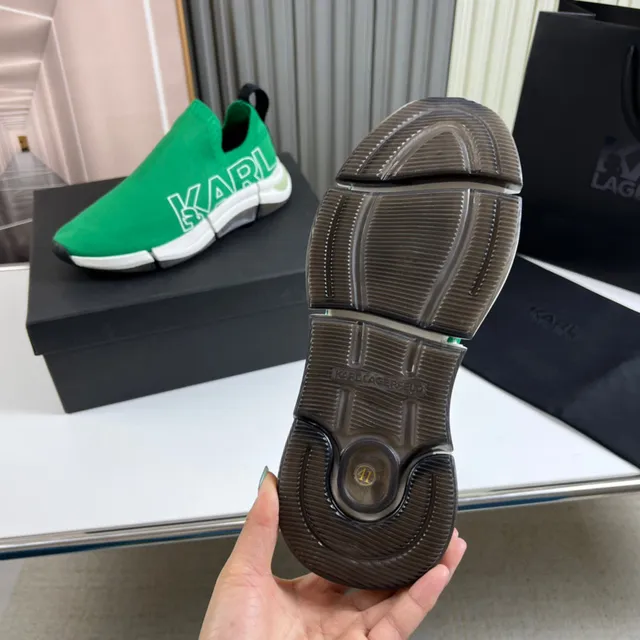 Karl Lagerfeld Green White Knit Slip-On Bold Logo Print Lifestyle Sneakers 2