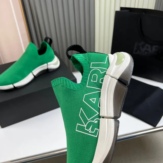 Karl Lagerfeld Green White Knit Slip-On Bold Logo Print Lifestyle Sneakers 3