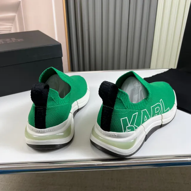 Karl Lagerfeld Green White Knit Slip-On Bold Logo Print Lifestyle Sneakers 6