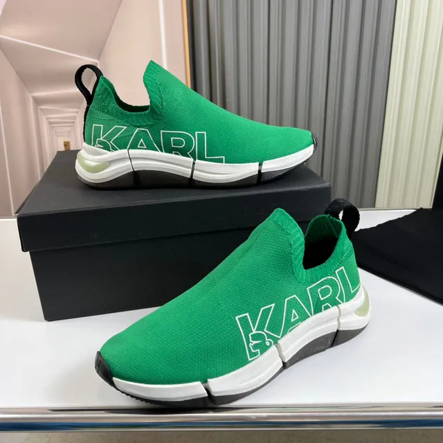 Karl Lagerfeld Green White Knit Slip-On Bold Logo Print Lifestyle Sneakers 7