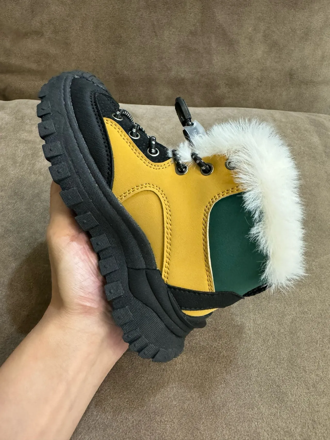 KEEN Bottes de neige jaune vert col fourré fermeture à lacets à bascule 3