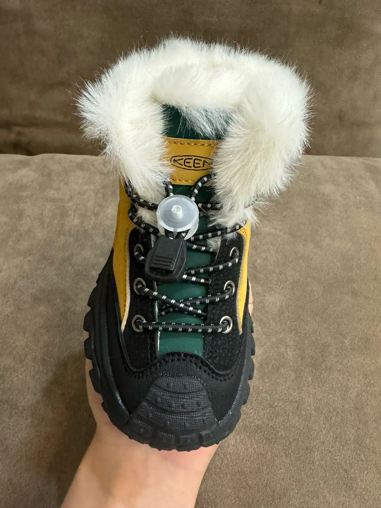 KEEN Bottes de neige jaune vert col fourré fermeture à lacets à bascule 5