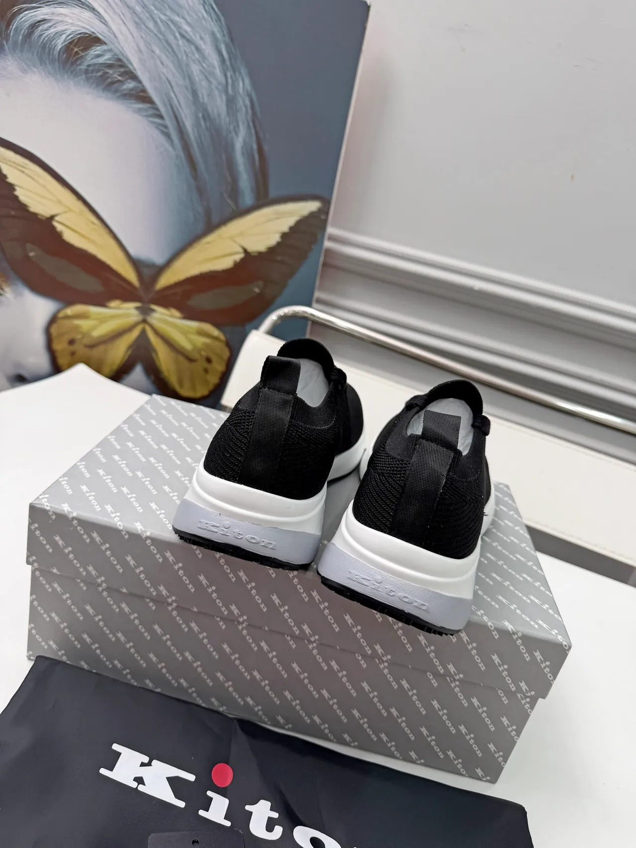 Kiton Black White Knit Upper Slip-On Hybrid Lifestyle Sneakers 3