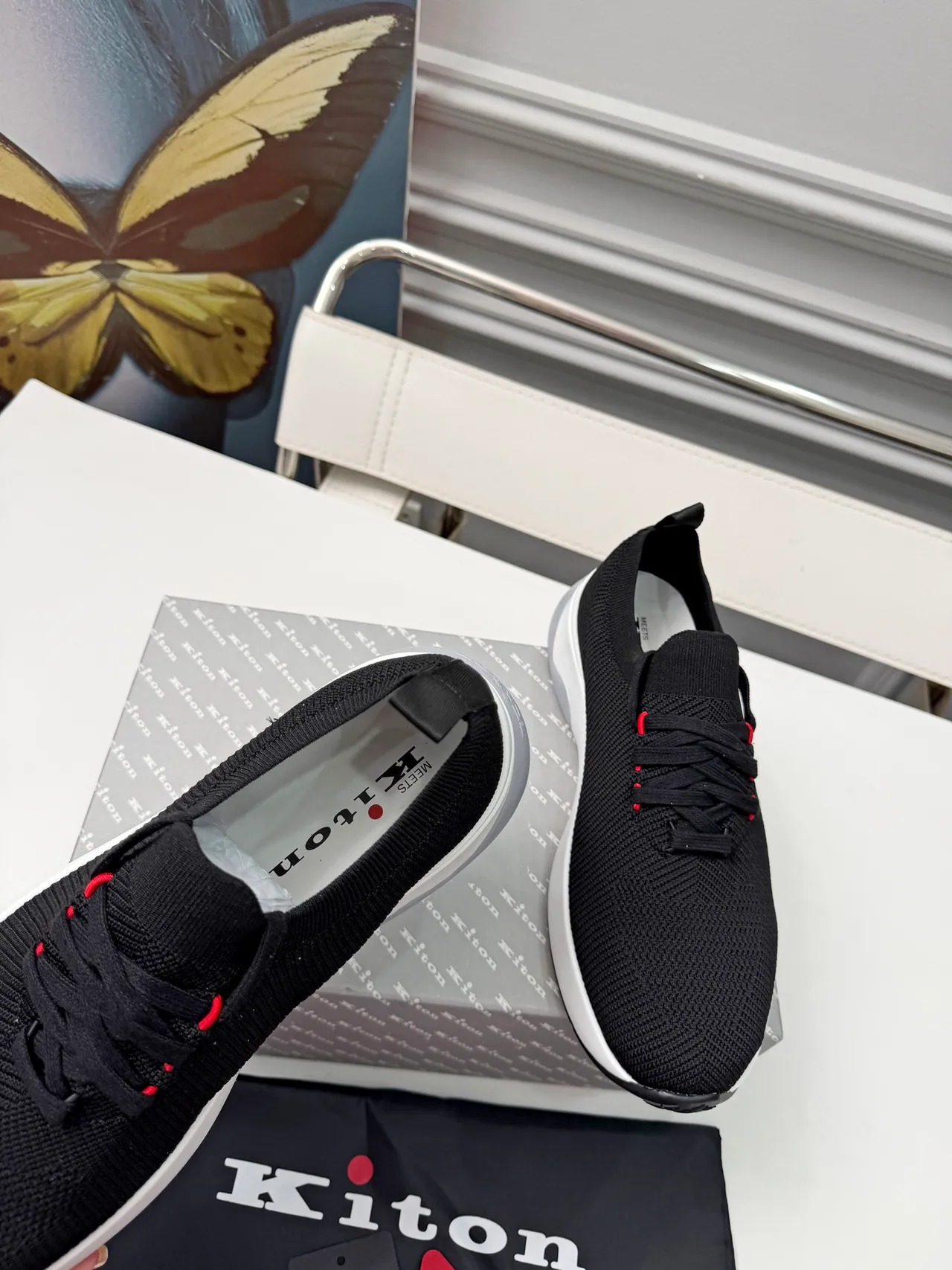 Kiton Black White Knit Upper Slip-On Hybrid Lifestyle Sneakers 4