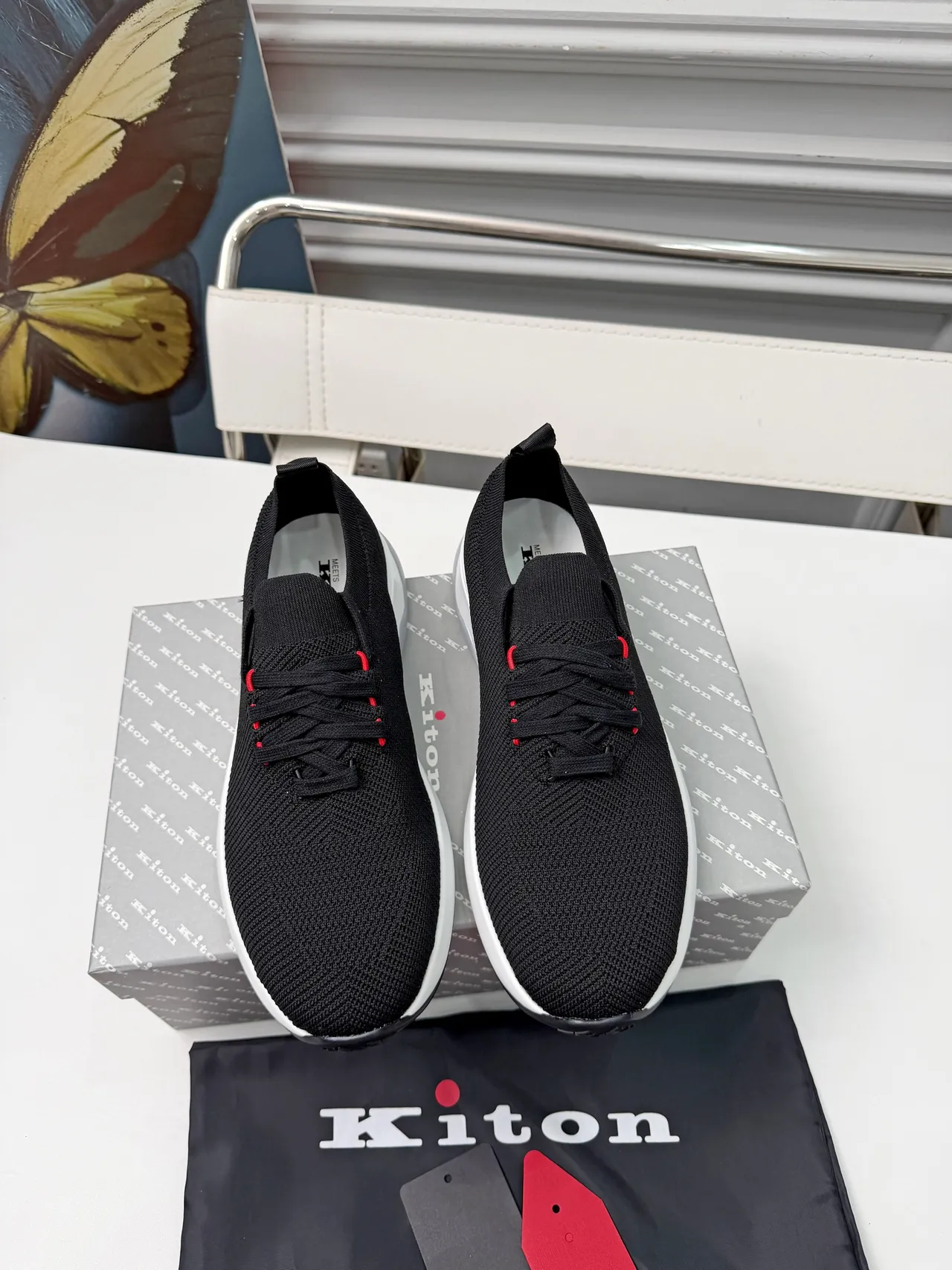 Kiton Black White Knit Upper Slip-On Hybrid Lifestyle Sneakers 6