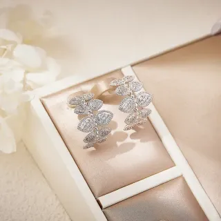 Leaf Motif Pavé Crystal Silver-Tone Earrings