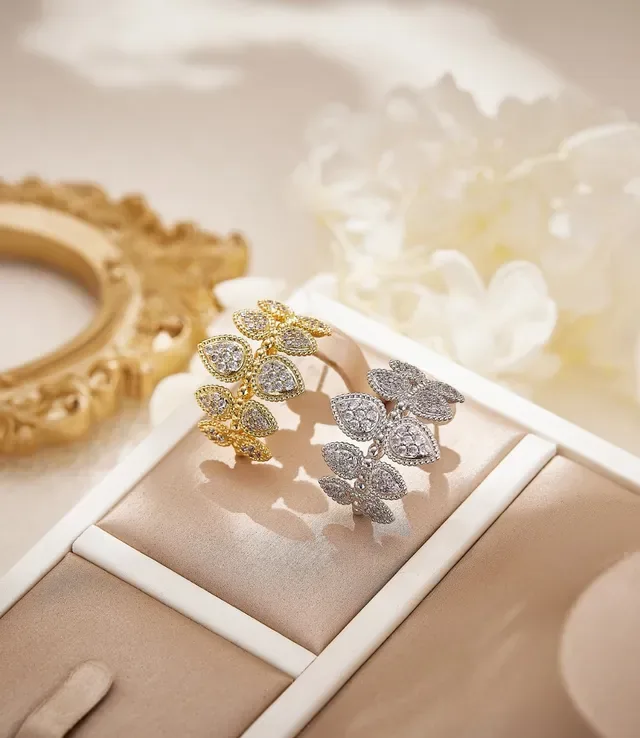 Leaf Motif Pavé Crystal Silver-Tone Earrings 2