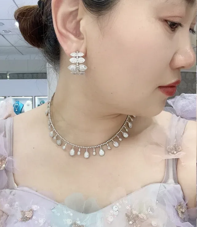 Leaf Motif Pavé Crystal Silver-Tone Earrings 8
