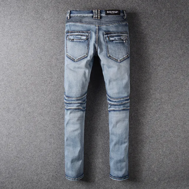 Light-Wash Distressed Zip-Pocket Moto Slim-Fit Jeans 8