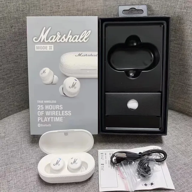 Marshall Mode II White Black Glossy Finish M-Logo Face TWS Earbuds 3