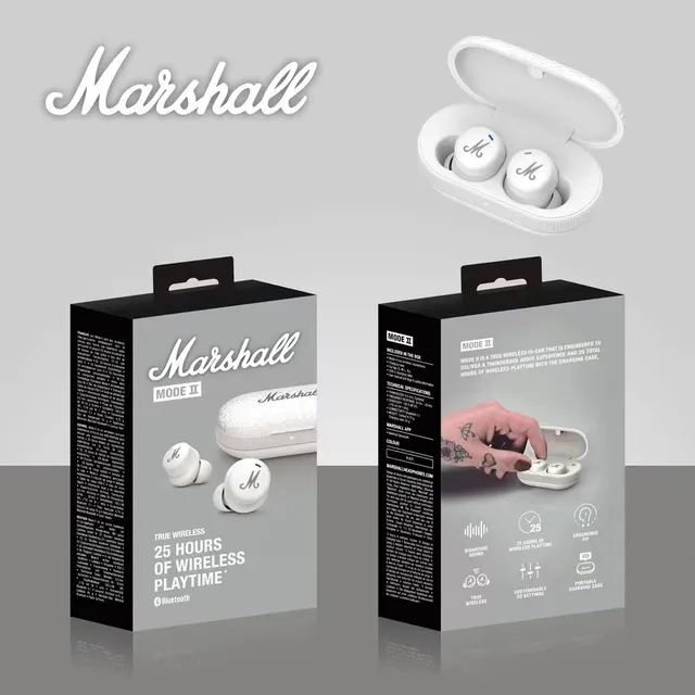 Marshall Mode II White Black Glossy Finish M-Logo Face TWS Earbuds 7