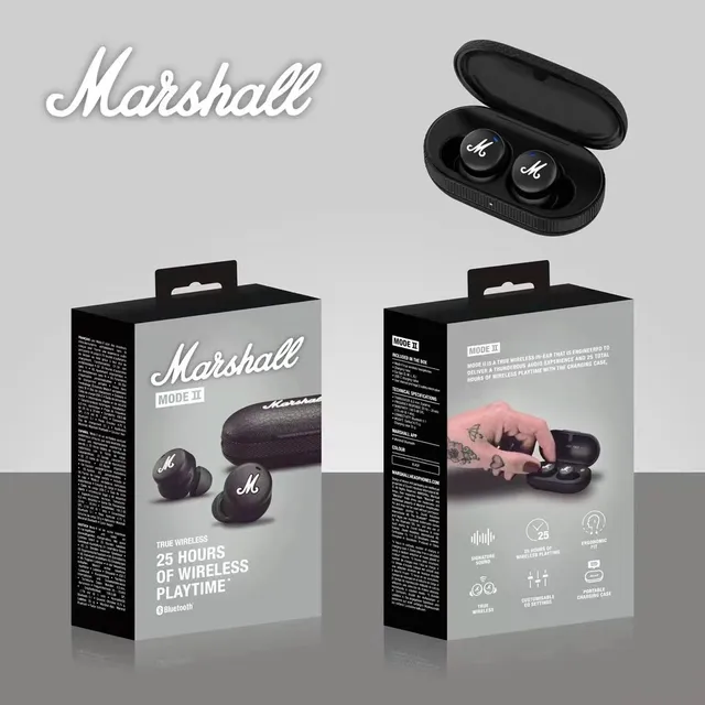 Marshall Mode II White Black Glossy Finish M-Logo Face TWS Earbuds 8