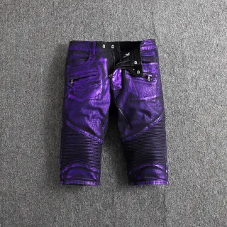 Metallic Purple Ribbed Moto Shorts