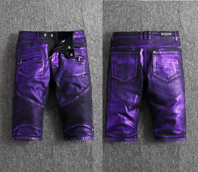 Metallic Purple Ribbed Moto Shorts 13