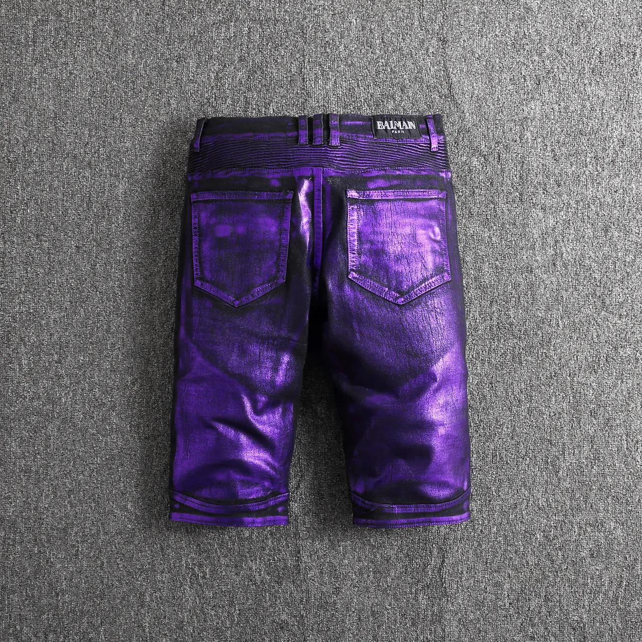 Metallic Purple Ribbed Moto Shorts 14