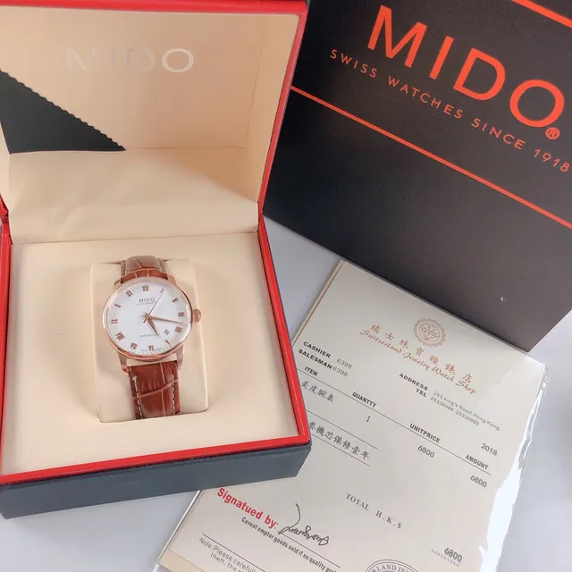 Mido Baroncelli White Dial Rose Gold Tone Brown Leather Mechanical Watch 3