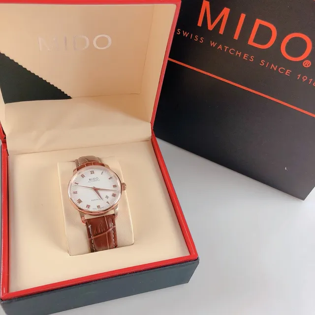 Mido Baroncelli White Dial Rose Gold Tone Brown Leather Mechanical Watch 4