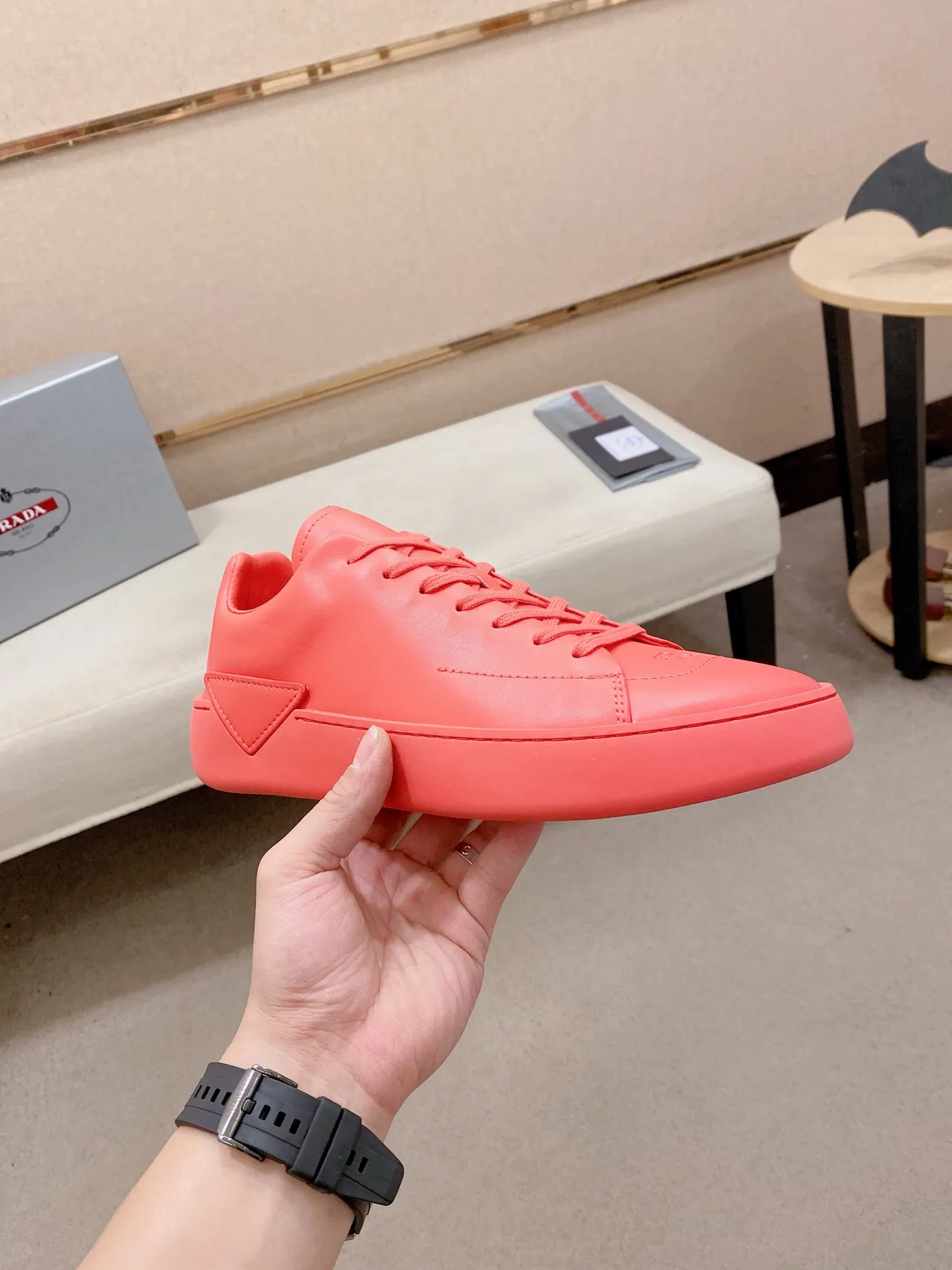 Monochromatic Coral Red Minimalist Low-Top Sneaker 5