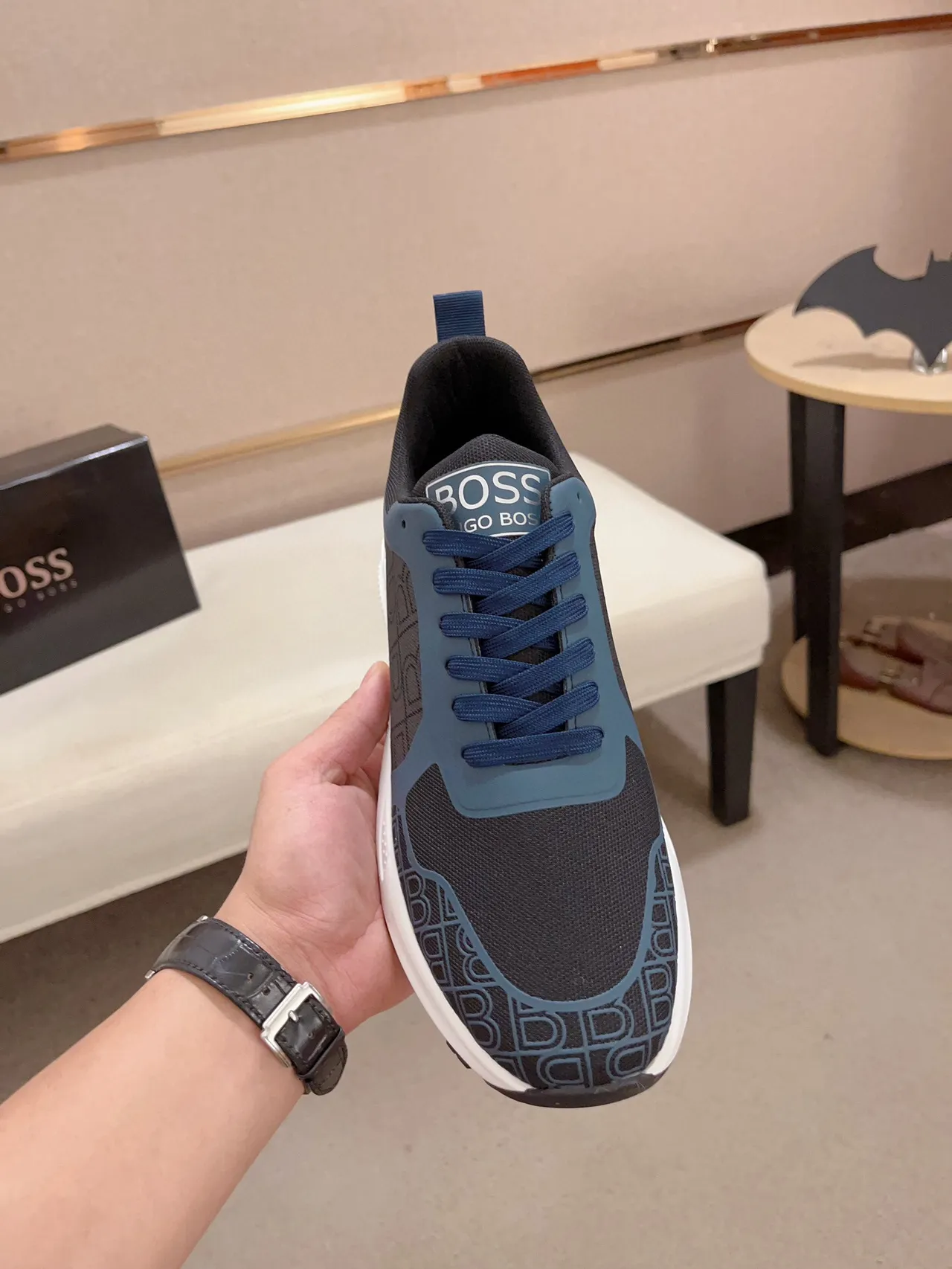 Monogram-Print Mesh and Blue Overlay Low-Top Lifestyle Sneaker 2