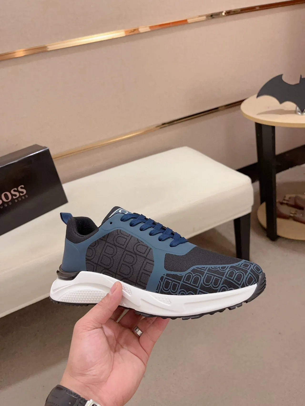 Monogram-Print Mesh and Blue Overlay Low-Top Lifestyle Sneaker 4